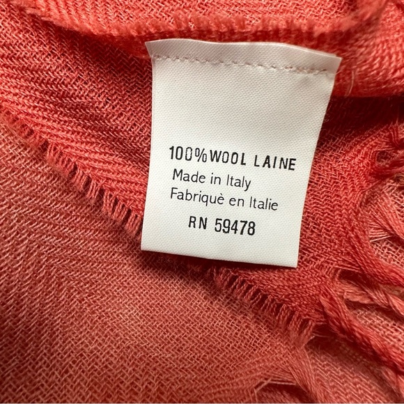 TERRA DI SIENA Made in Italy wool /laine Red and Cream Striped Scarf - Picture 4 of 5